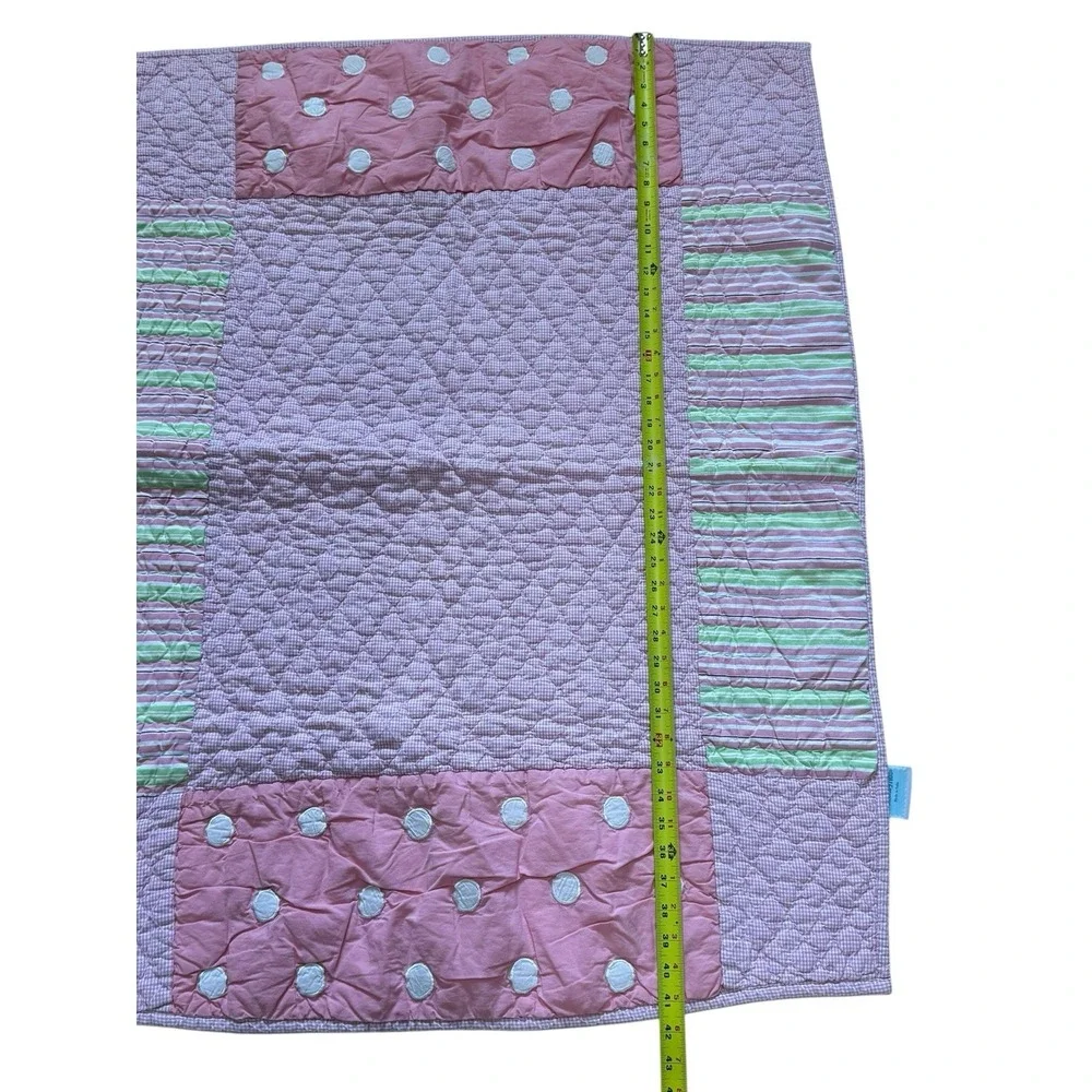 Crate‎ & Barrel Land Of Nod Pink Gingham Stripe Polka Dots Baby Girls Crib Quilt